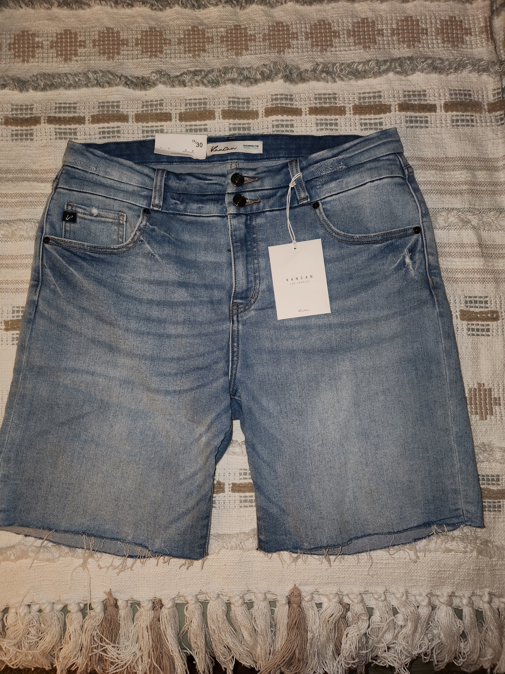 KanCan Light Blue Frayed Hem Denim Shorts